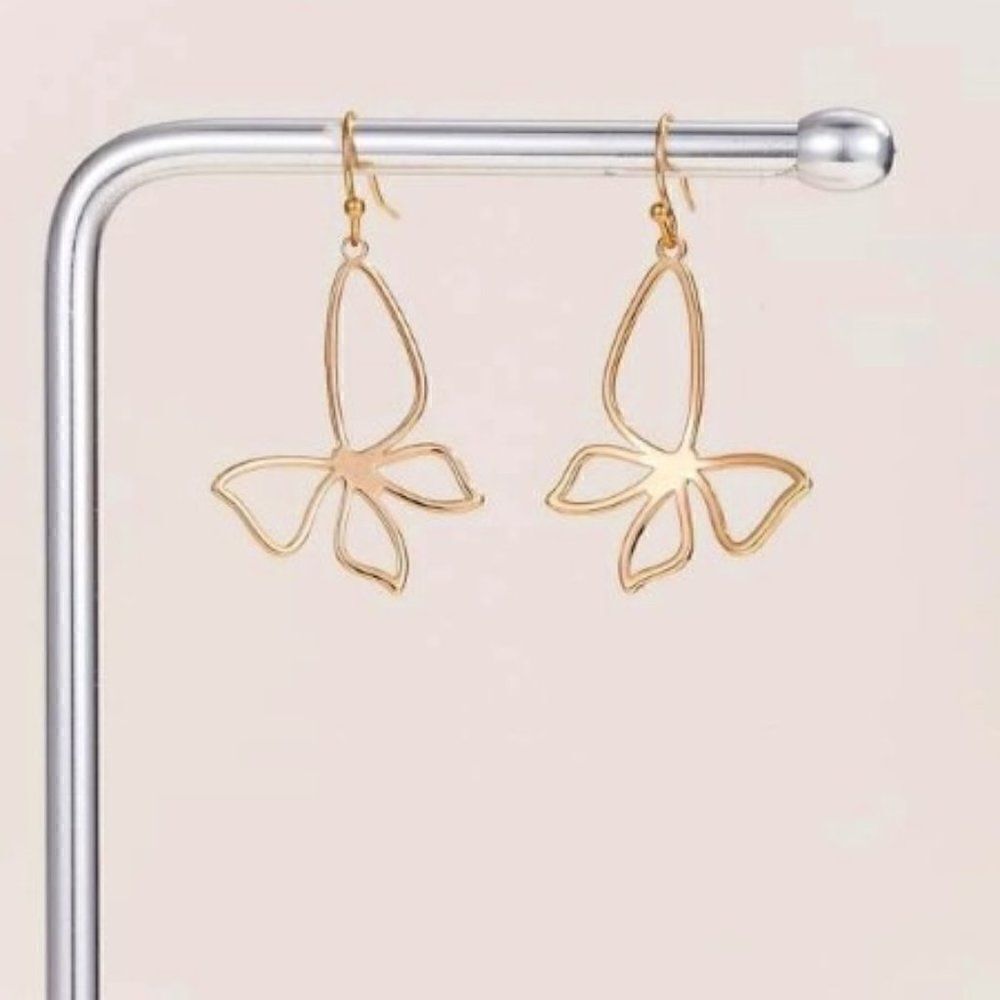GOLD BUTTERFLY DANGLE EARRINGS 